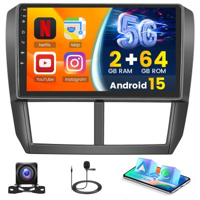 [4Core 64G] Android 15 Car Stereo for Subaru Forester Impreza WRX Radio 2008-2012, Hikity 9" Touchscreen Forester Radio Wireless Carplay Android Auto Mirror Link/WiFi/Bluetooth/FM SWC/GPS Backup Cam