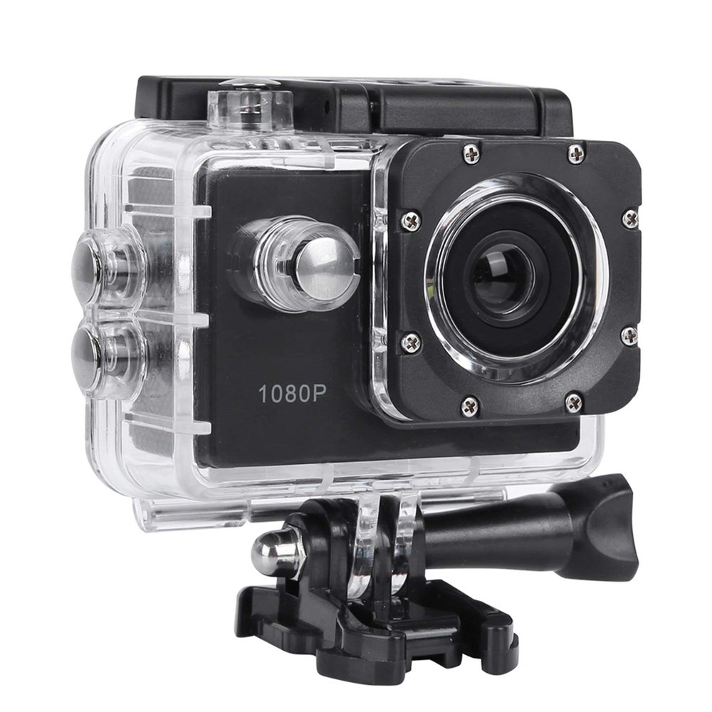 1080P 2inch LCD Screen Sports Action Camera Set with Case, 140 Wide Angle Lens for Non Stop Recording (Black)