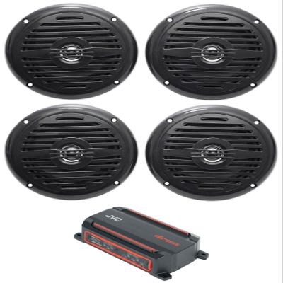 Audiosavings Bundle: JVC KS-DR2004D 600w 4-Channel Marine Amplifier ATV/UTV/Classic Car Class-D Amp Bundle with (2) Pair Rockville MS525B 5.25" 400 Watt Waterproof Marine Speakers 2-Way (3 Items)