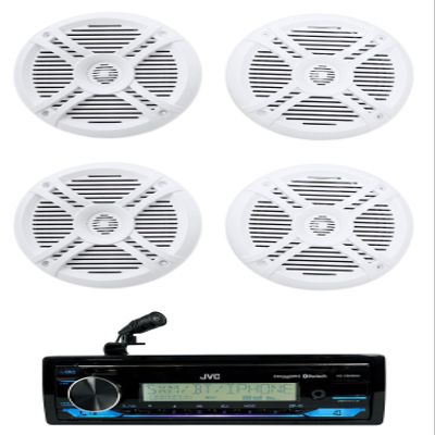 Audiosavings Bundle: JVC KD-X38MBS 1-Din Car/Marine/UTV/Motorcycle Stereo Receiver w/Bluetooth/USB Bundle with (2) Pair Rockville RMSTS65W 6.5" 800 Watt Waterproof Marine Speakers 2-Way (3 Items)