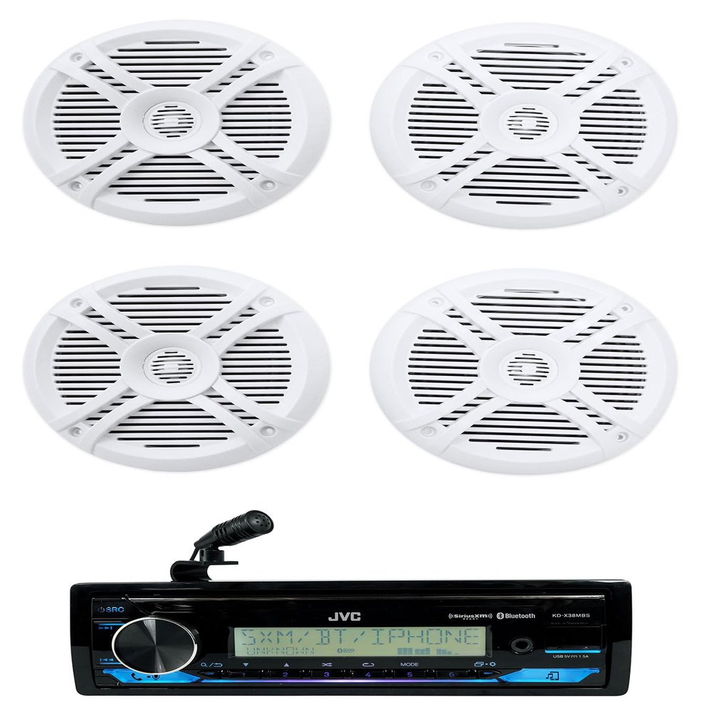 Audiosavings Bundle: JVC KD-X38MBS 1-Din Car/Marine/UTV/Motorcycle Stereo Receiver w/Bluetooth/USB Bundle with (2) Pair Rockville RMSTS65W 6.5" 800 Watt Waterproof Marine Speakers 2-Way (3 Items)