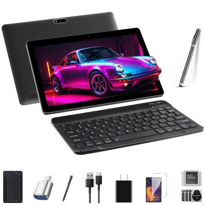 JIMTAB Android 13 Tablets Octa-Core 10 inch 2 in 1 Android Tablet, 4GB+64GB Gaming Tablet with USB Adapter, Keyboard, Stylus, Tempered Film, GPS, WiFi, Bluetooth Tablet