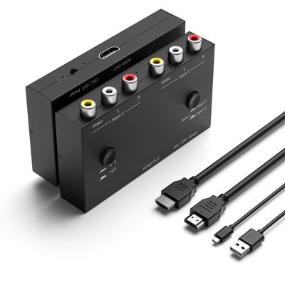 Arector 2 AV to HDMI Converter, 1080P/720P 2 Port RCA Composite CVBS AV Switch to HDMI Converter Adapter Support 4:3/16:9 Switching, for TV PC PS2 PS3 N64 NGC SNES WII VHS VCR Camera DVD-Black