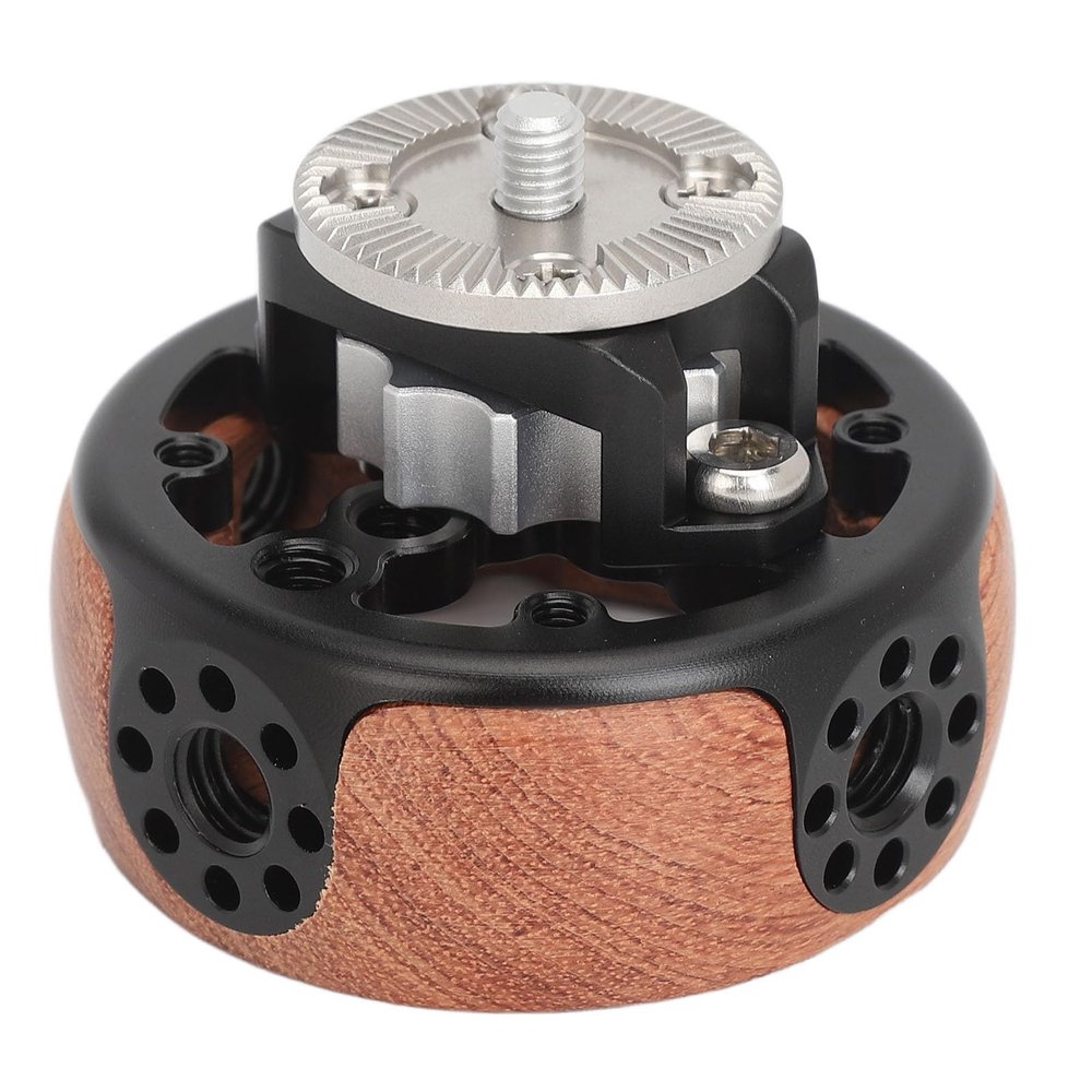 Ergonomic Wooden Side Handle for Camera Cage, Universal Extension Grip Connector for SLR Mirrorless Cameras, Handheld Stabilizer Shaped Wheel Design