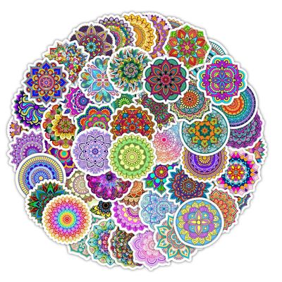 100 PCS Mandala Stickers Waterproof PVC Vinyl Animal Decorative for Water Bottle Stickers Waterproof Vinyl Hydroflask Phone Skateboard Laptop Notebooks Stickers Gift to Friends Famils (Datura)