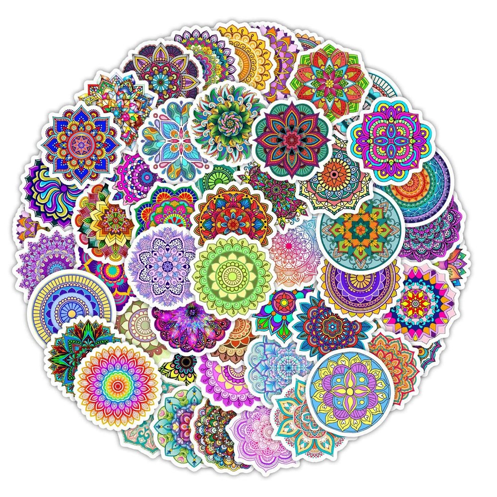 100 PCS Mandala Stickers Waterproof PVC Vinyl Animal Decorative for Water Bottle Stickers Waterproof Vinyl Hydroflask Phone Skateboard Laptop Notebooks Stickers Gift to Friends Famils (Datura)