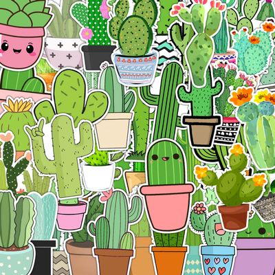 100 PCS Cactus Stickers - Waterproof PVC Vinyl Decorative for Water Bottles, Hydroflask, Phones, Skateboards, Laptops & Notebooks - Gift for Friends & Family