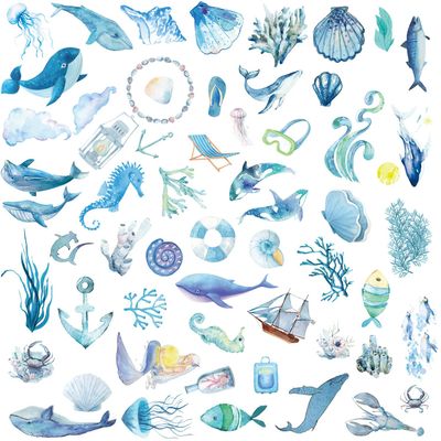 100 PCS Ocean Stickers Waterproof PVC Vinyl Animal Decorative for Water Bottle Stickers Waterproof Vinyl Hydroflask Phone Skateboard Laptop Notebooks Stickers Gift to Friends Famils (Ocean Animals)