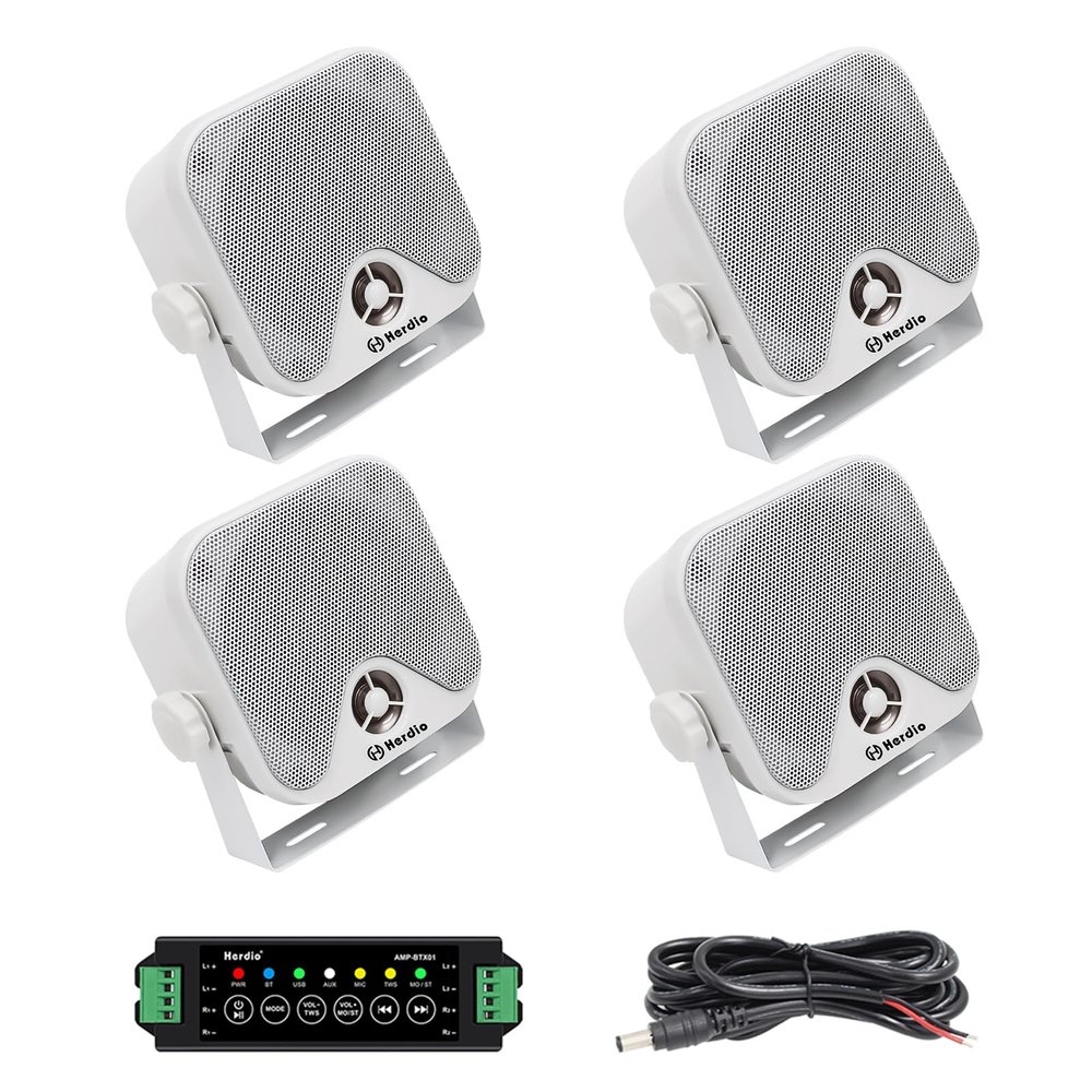 Herdio 4 Inch Bluetooth Golf Cart Speakers 240W Waterproof Marine Speakers for Outdoor Boat ATV UTV RZR Camper Tractor Truck Jeep Courtyard Powersports,2 Pairs (White)
