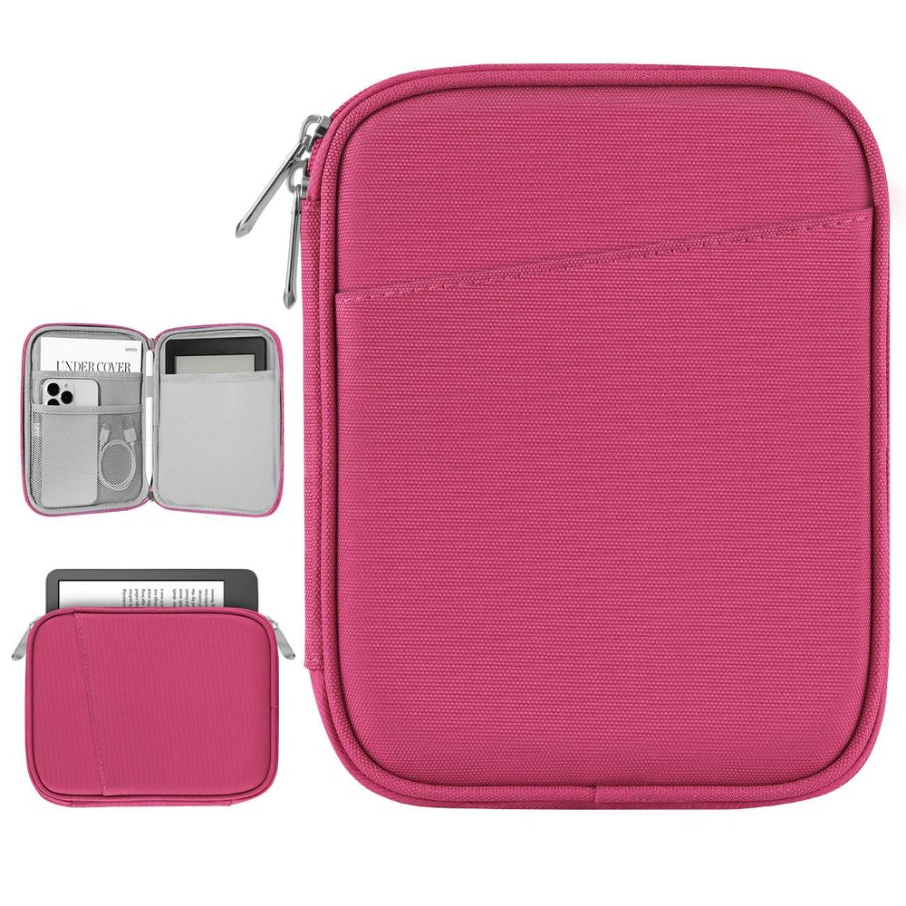 Vinabilia 6-7 Inch Protective Sleeve Carrying Case for 7" Kindle Paperwhite and Kindle Colorsoft Signature Edition, 6" Kindle, 6" Kobo Clara BW/Colour, 7" Kobo Libra Colour/E-Reader, Raspberry