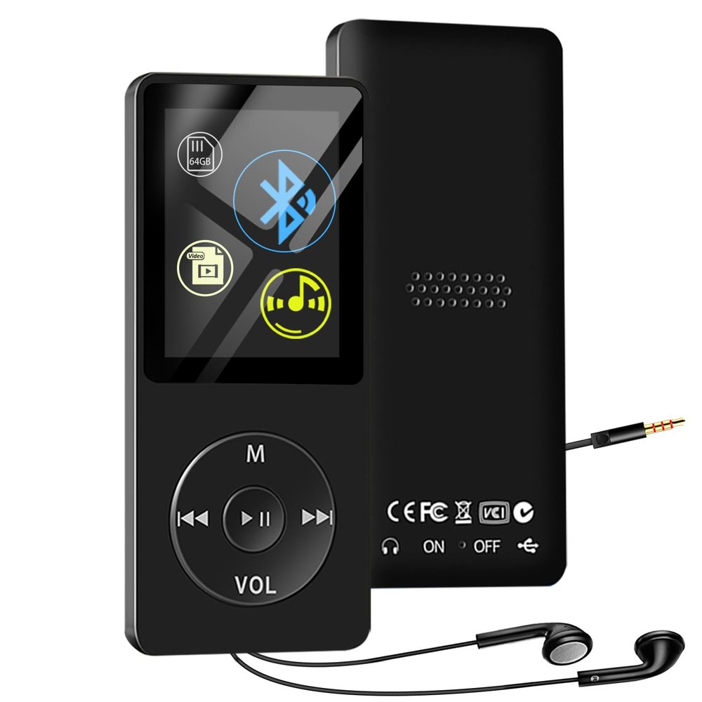 64GB MP3 Player with Bluetooth, Portable HiFi Lossless MP3 Music Players with Speaker, All-in-one Media Player with Video/FM Raido/Recorder/Alarm Clock, Up to 128GB Extension, Supports Random Playback
