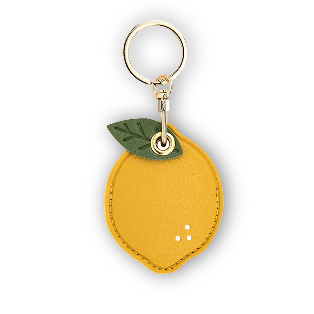 Leather Keychain Case Holder Compatible with Apple AirTag, GPS Airtag Keychain Finder Tracker with Key Ring, Anti-Scratch Protective Air Tag Cover for Keys, Wallet(Lemon)