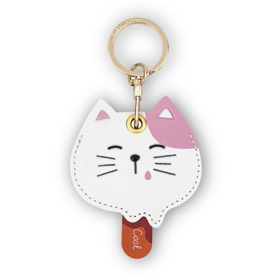 Leather Keychain Case Holder Compatible with Apple AirTag, GPS Airtag Keychain Finder Tracker with Key Ring, Anti-Scratch Protective Air Tag Cover for Keys, Wallet(Popsicle Cat)