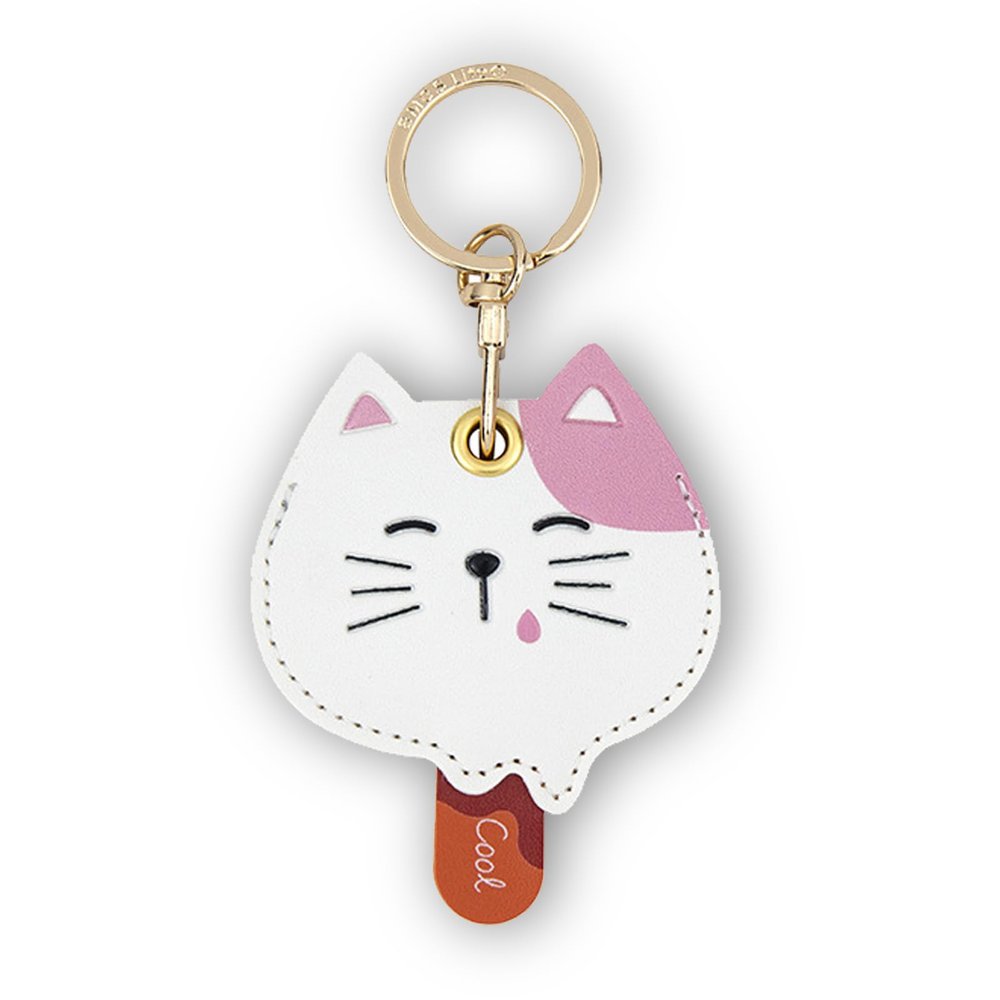 Leather Keychain Case Holder Compatible with Apple AirTag, GPS Airtag Keychain Finder Tracker with Key Ring, Anti-Scratch Protective Air Tag Cover for Keys, Wallet(Popsicle Cat)