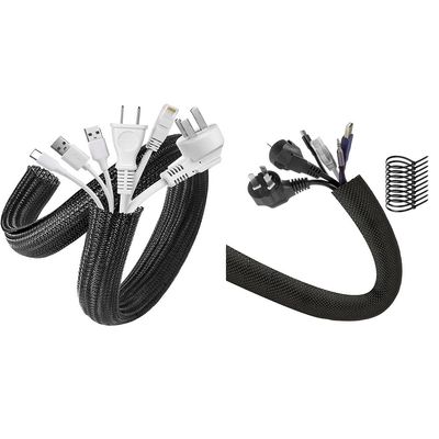 AGPTEK Cable Sleeve Cover 2 Pack 5ft - 1.2inch and Cable Sleeve Cover 10ft - 4/5inch with 10 Fastening Cable Ties