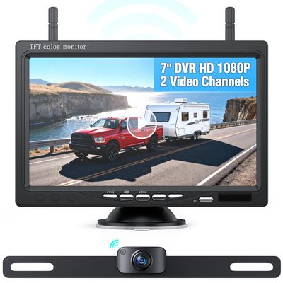 eRapta Wireless Backup Camera with 7 DVR Monitor for Trucks, 2 Channels, HD1080P Front/Rear View Camera with Night Vision, IP69K Waterproof, DIY Reserving Lines for Pickup, Car, Van, Trailer (AWTL7)
