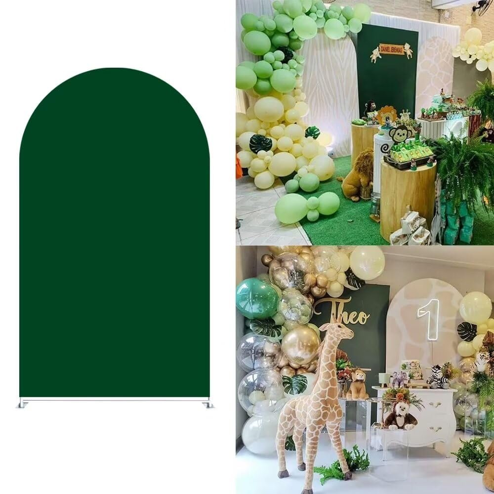 Ellteecz Forest Green Solid Arch Backdrop Cover with Stand for Jungle Safari Birthday Party Decorations Arched Frame Stretchy Fabric Covers Baby Shower Banquets Wild Parties Props3.3x6.5FT