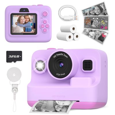Yehtta Kids Camera Instant Print, Dual-Lens Front Rear Selfie Camera for Kids, Christmas Birthday Gifts Toys for 3-12 Year Old Boys Girls, 2.4in Screen 1080P Kids Digital Cameras with 32G Card