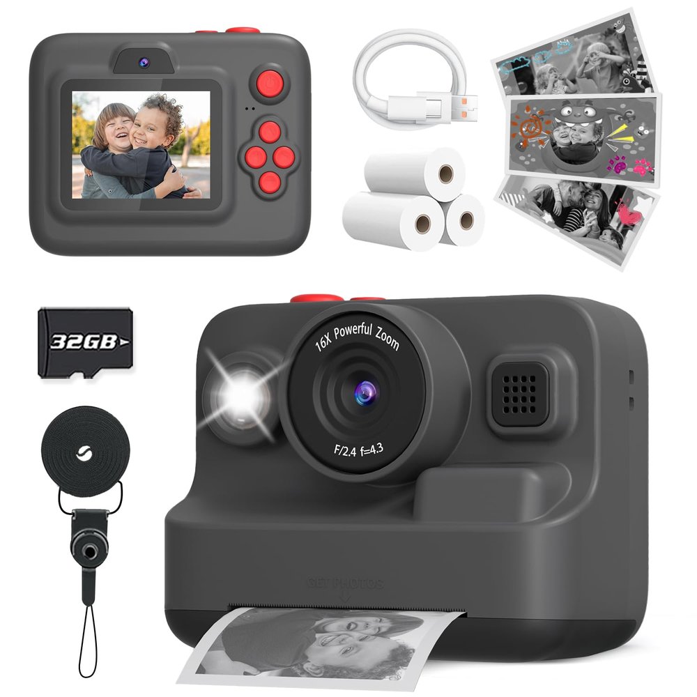 Yehtta Kids Camera Instant Print, Dual-Lens Front Rear Selfie Camera for Kids, Christmas Birthday Gifts Toys for 3-12 Year Old Boys Girls, 2.4in Screen 1080P Kid Digital Cameras with 32G Card