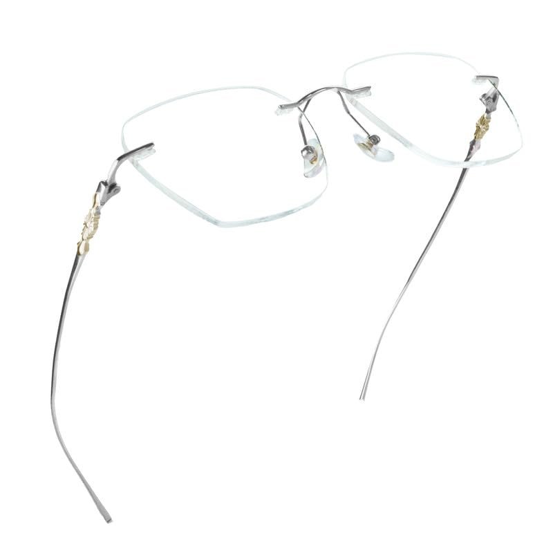 LifeArt Pure Titanium Frame Glasses/Blue Light Blocking Reading Glasses, Reduce Eyestrain, Stylish for Men and Women(Silver,No Magnification)