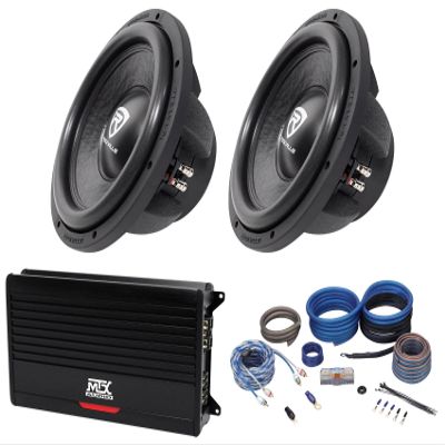 Rockville (2) W12K6D4 V2 12" 2400w Peak Car Audio Subwoofer Bundle with (1) RWK4CU Amp Installation Wire Kit OFC + (1) MTX THUNDER1000.1 1000 Watt RMS Mono Class D 1-Ohm Amplifier (4 Items)