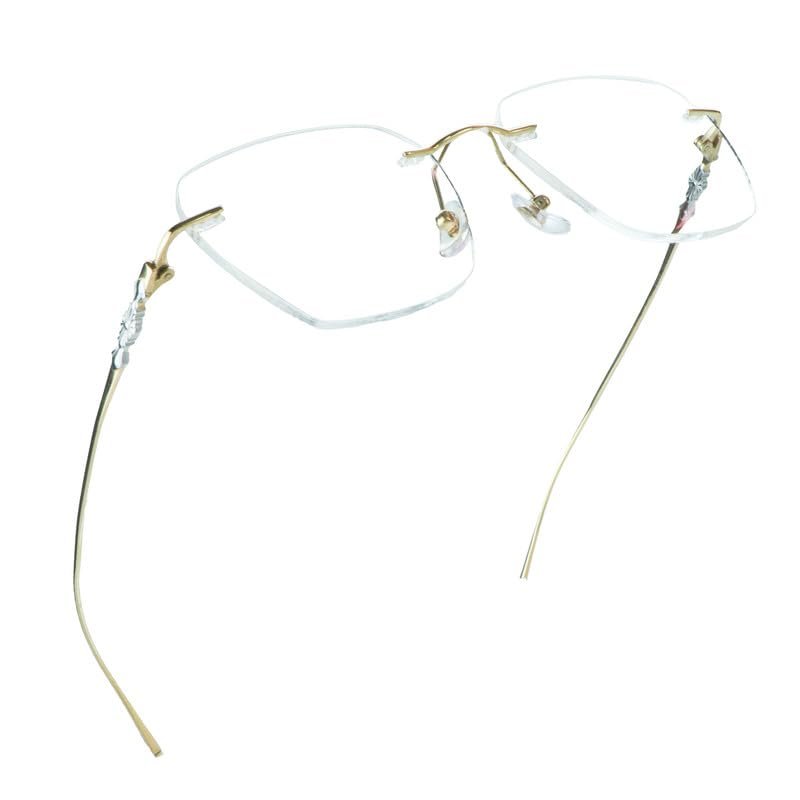 LifeArt Pure Titanium Frame Glasses/Blue Light Blocking Reading Glasses, Reduce Eyestrain, Stylish for Men and Women(Gold,+1.00 Magnification)