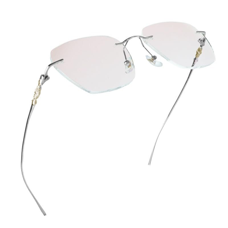 LifeArt Pure Titanium Frame Glasses/Blue Light Blocking Reading Glasses, Reduce Eyestrain, Stylish for Men and Women(Silver,No Magnification)