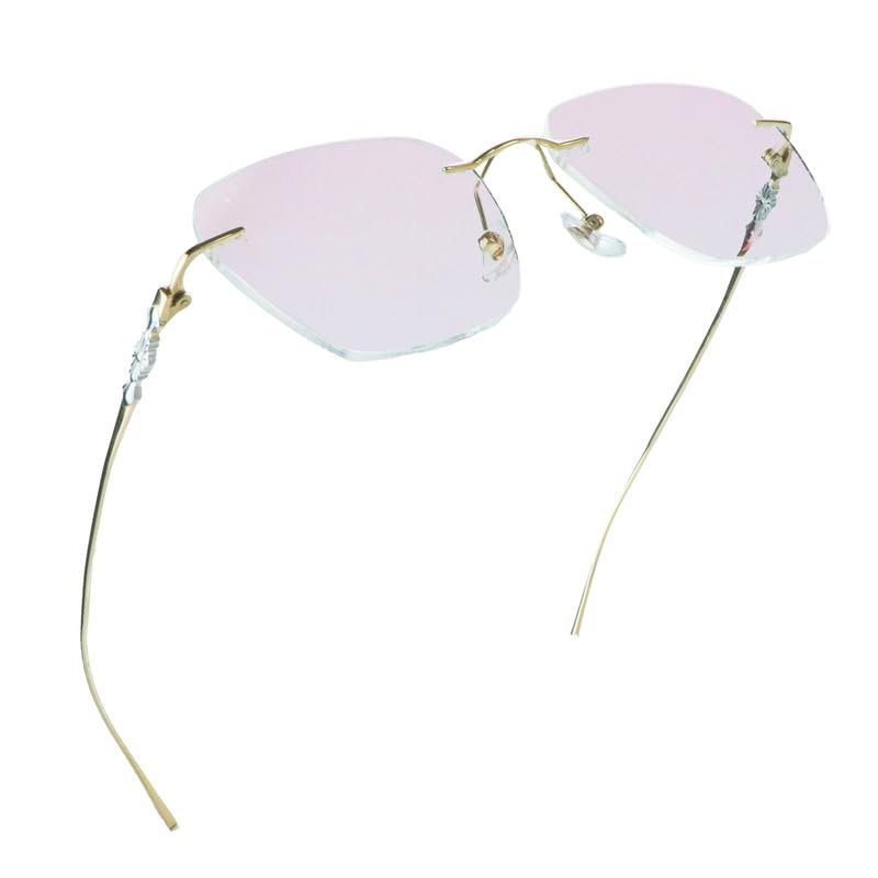 LifeArt Pure Titanium Frame Glasses/Blue Light Blocking Reading Glasses, Reduce Eyestrain, Stylish for Men and Women(Gold,+3.00 Magnification)