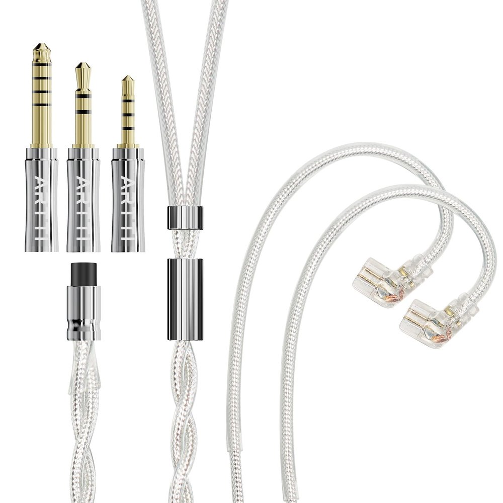 ARTTI Spark Earphone Upgrade Cable 2 Cores 244 Strands Silver-Plated Copper 7N OCC HiFi IEM Cable 2.5/3.5/4.4mm 3in1 Plug 2pin/MMCX/QDC Cable (Silver, QDC Straight Plug)