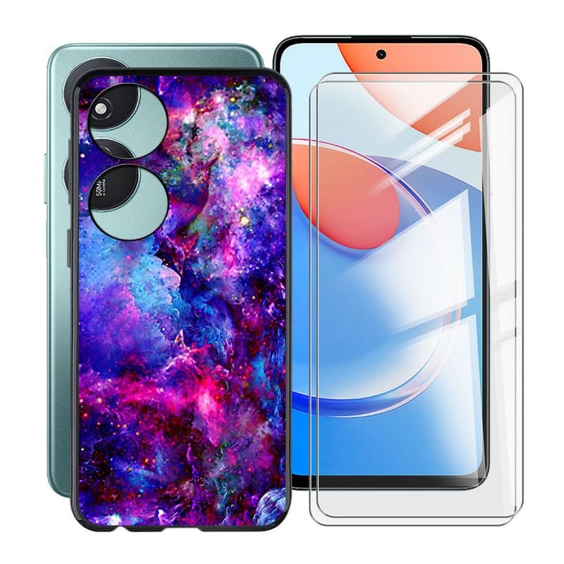 ZXLZKQ Shockproof Phone Case for Honor Play 8T (6.8") + 2 Pack Tempered Glass Protective Film, Slim Soft Silicone Shell Anti Scratch TPU Cover for Honor Play 8T - Starry Sky