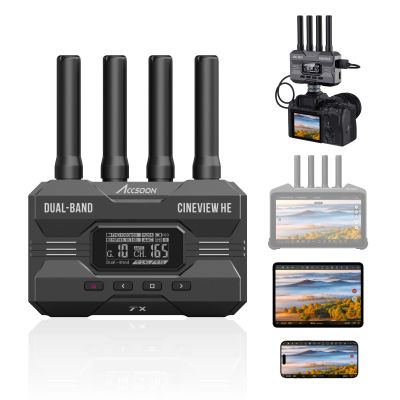 Accsoon CineView HE Wireless Video Transmission HDMI Transmitter&Receiver Dual-Band 60ms Latency 1200FT Range UVC Livestreaming 4 Devices Monitoring for Filmmaking, Compatible Cineview M7 Pro/SE/2 SDI
