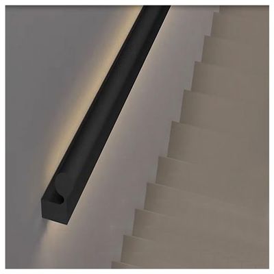 Sxlawesom LED Handrail Kit with Staircase Light, Handrail Wall Mounted Hand Railings, Aluminum, with 2 Flush Endcaps (Color : Black, Size : 47.3"/1.2m)