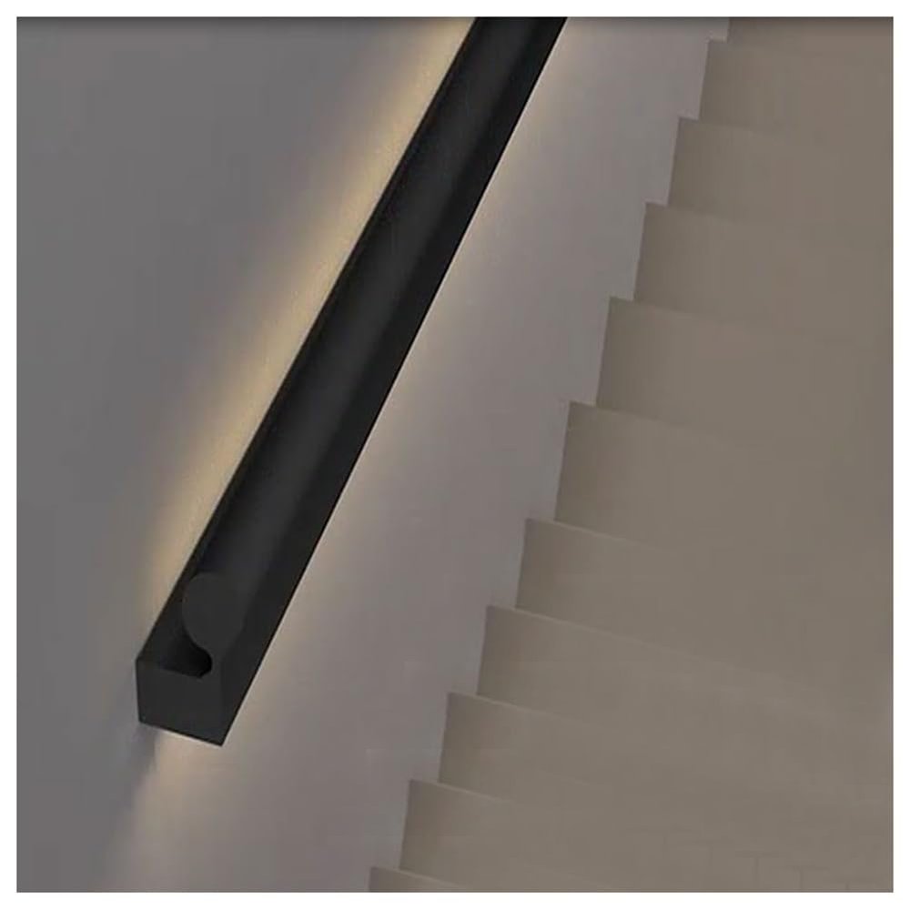 Sxlawesom LED Handrail Kit with Staircase Light, Handrail Wall Mounted Hand Railings, Aluminum, with 2 Flush Endcaps (Color : Black, Size : 47.3"/1.2m)