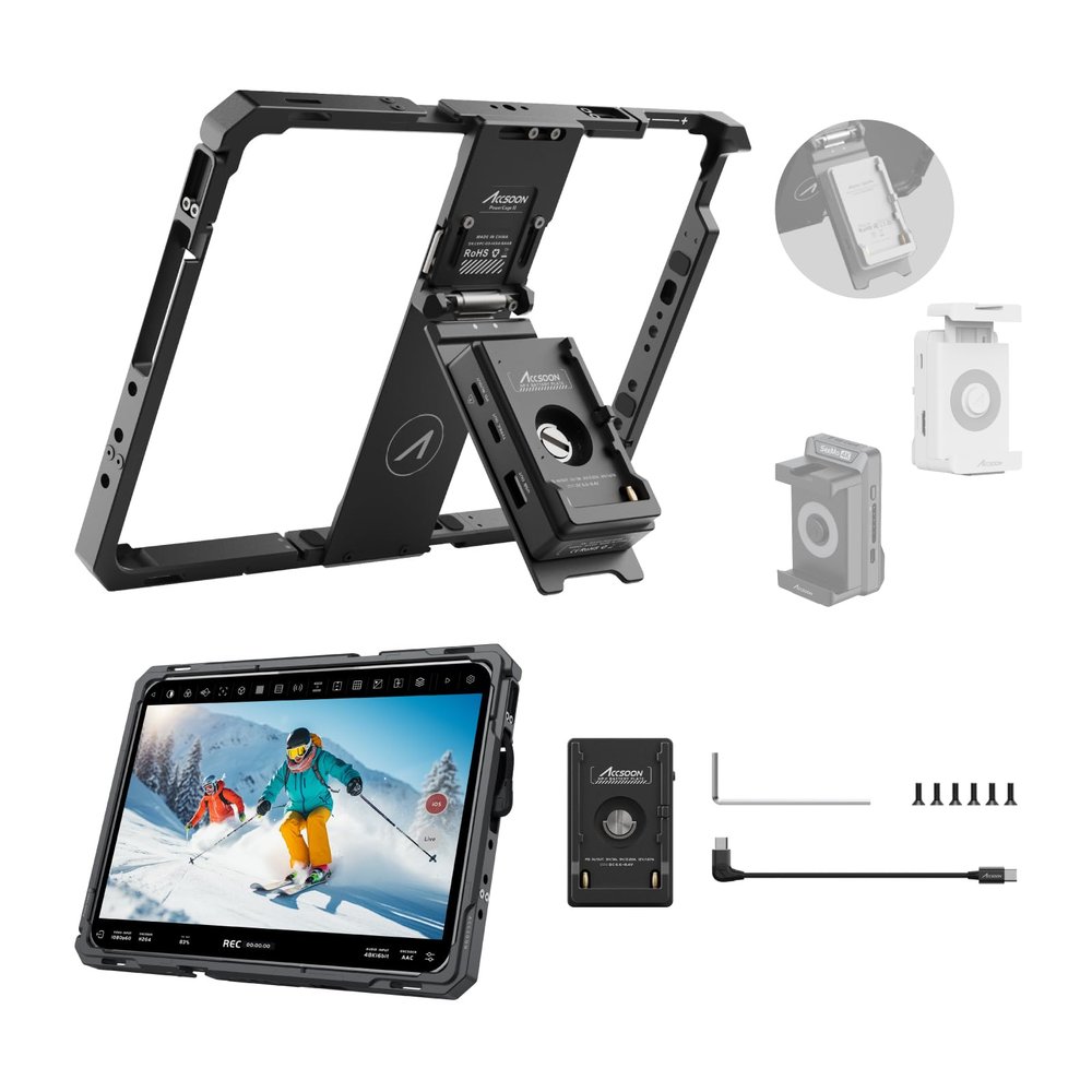 Accsoon PowerCage II iPad Cage Protective iPad Case for iPads Gen 7,8,9,10,11 & i-Pad Air 3,4,5,6,7 & iPads Pro 10.5inch & 11inch M4, M5 Tablet Cage, Use with SeeMo/SeeMo 4K/CineView for Monitoring