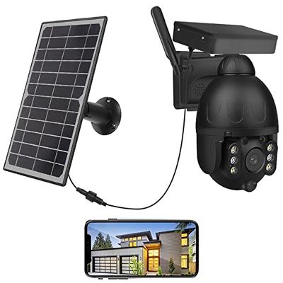 BUTXET 4MP Full HD Solar Wireless PTZ WiFi Camera Outdoor, Two-Way Audio, PIR & Radar Dual Detection, Color & IR Night Vision, IP66 Waterproof, 5M Extend Cable (Size : Camera+128G Card)