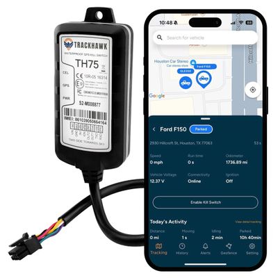 Trackhawk GPS Tracker - Real-Time Vehicle, Motorcycle, Boat, and Equipment Tracking, Live Location Updates, Speed Monitoring, Theft Prevention, Waterproof, Subscription Required - TH75