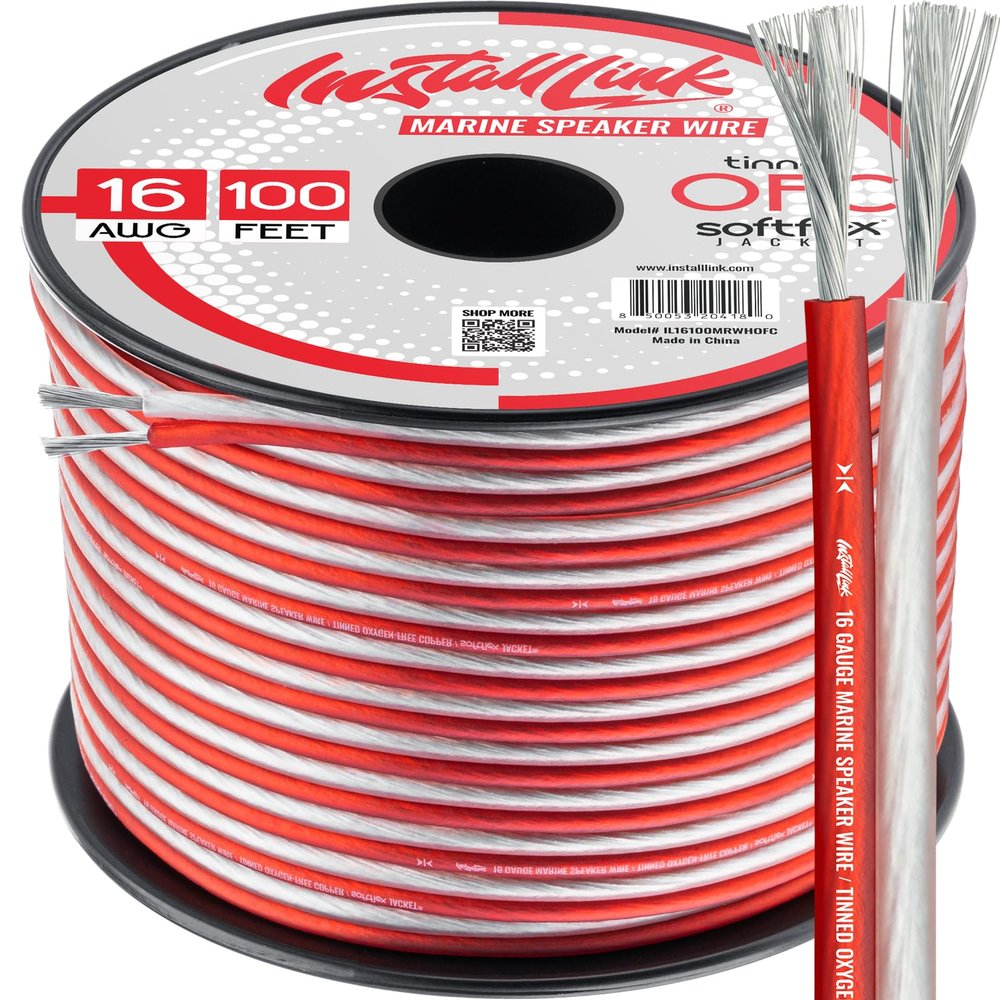 16 AWG Gauge Marine Speaker Wire Cable, Tinned OFC (100 Feet) by Install Link