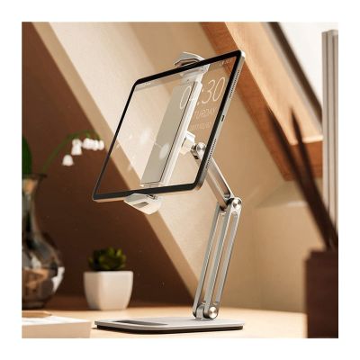 WAOCEO Tablet Holder Universal Tablet Stand, Adjustable Folding Holder Aluminum Alloy Arm Ergonomic 360 Degree Rotatable for 4-13 Inch Tablet and Phone Tablet Stand (Color : Silver)