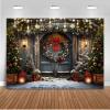 Mocsicka Christmas Gate Backdrop for Photography Christmas Tree Glitter Rustic House Gate Wonderland Snow Scene Xmas Party Decorations Background (10x8ft) view 1