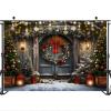 Mocsicka Christmas Gate Backdrop for Photography Christmas Tree Glitter Rustic House Gate Wonderland Snow Scene Xmas Party Decorations Background (10x8ft) view 2
