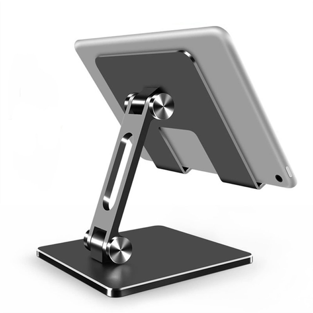 WAOCEO Tablet Holder Tablet Stand, Adjustable Foldable Tablet Holder Base up to 13 Inch Tablets Holder, Desktop Aluminum Tablet Stand with Dual Shafts Tablet Stand (Color : Silver)