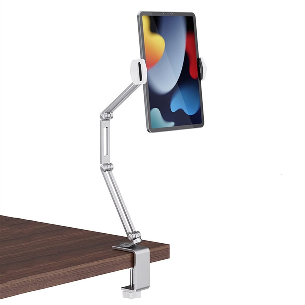 WAOCEO Tablet Holder Tablet Stand, Lazy Arm Bed Desk Tablet Mount Support, Swivel Adjustable Bed Tablet Stand for 4-12.9 Inches Smartphones and Tablets Tablet Stand (Color : Silver)