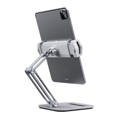Tablet Holder Aluminum Tablet Stand, Desktop Phone Tablet Holder Stand, Flodable Adjustable Desktop Mount Base for Most 5-13inch Tablet Phone Tablet Stand (Color : White)