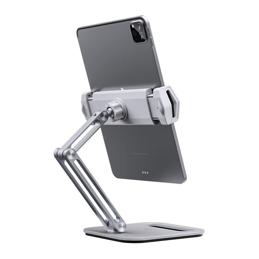 Tablet Holder Aluminum Tablet Stand, Desktop Phone Tablet Holder Stand, Flodable Adjustable Desktop Mount Base for Most 5-13inch Tablet Phone Tablet Stand (Color : White)