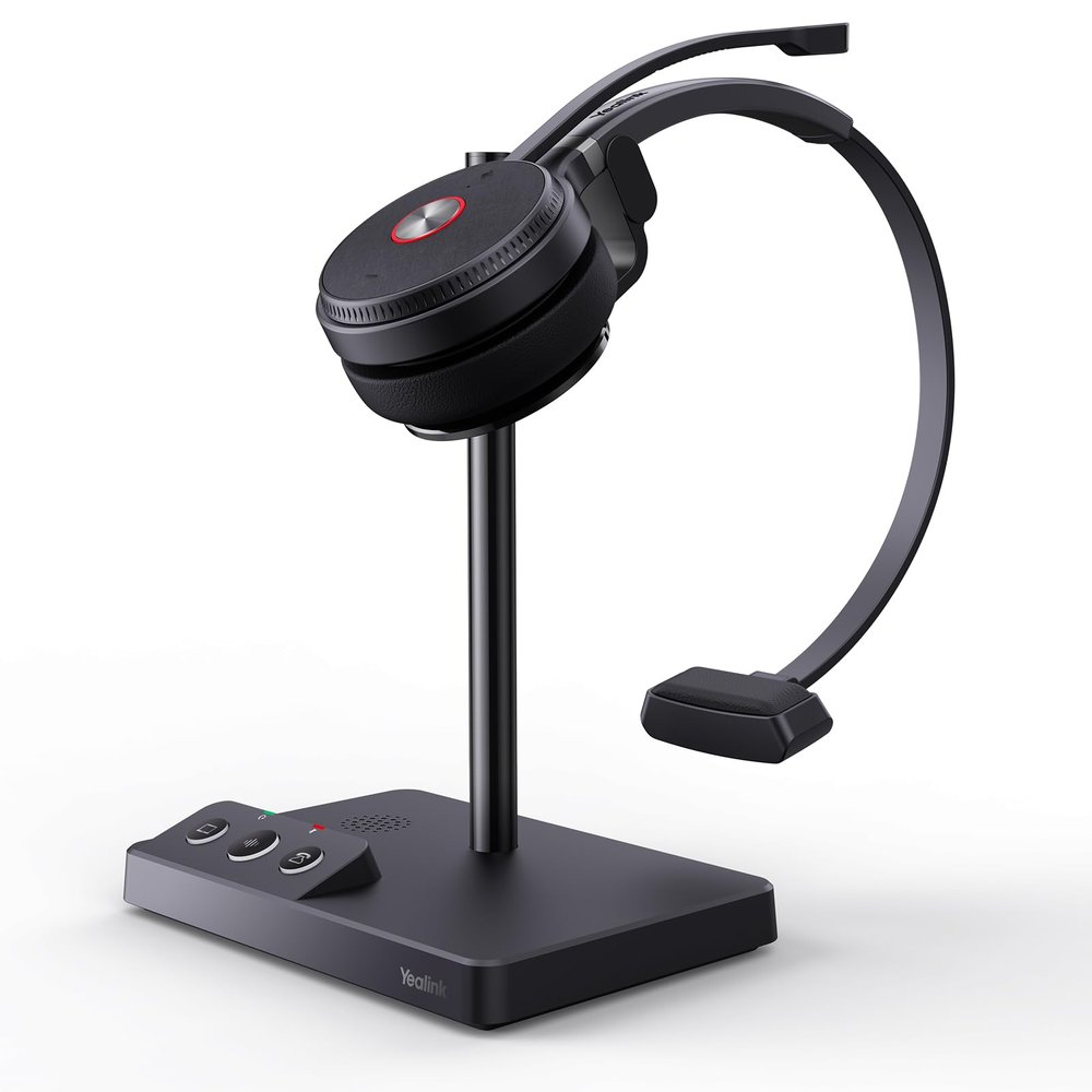 Yealink WH62 Mono UC DECT Wireless Headset 525 ft Range for Zoom Skype Certified Work Headset with 2X Noise Canceling Mic for IP Phone and Computer, Office Single On Ear Headphone,13 Talk Time