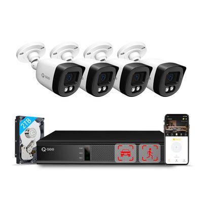 5MP Security Camera System, AI Human/Vehicle Detection, Color Night Vision, Wired 8CH NVR with 4pcs PoE IP Cameras, 24/7 Recording Surveillance for Home Security, Remote Access(Built-in 2TB HDD)