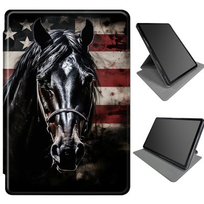 360 Degree Rotating Case for Samsung Galaxy Tab A8 10.5 Inch 2022 SM-X200/X205/X207, Multi-Angle Viewing Stand PU Leather Case with Auto Wake/Sleep, Horse with US Flag