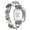 Stretchy Metal Bracelet Bands Compatible with Fitbit Versa/Sense, Women Fancy Elastic Sunflower Heart Dressy Stainless Replacement Wristband Strap (Medium, Silver Gold Flower) view 2