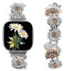 Stretchy Metal Bracelet Bands Compatible with Fitbit Versa/Sense, Women Fancy Elastic Sunflower Heart Dressy Stainless Replacement Wristband Strap (Medium, Silver Gold Flower) view 3