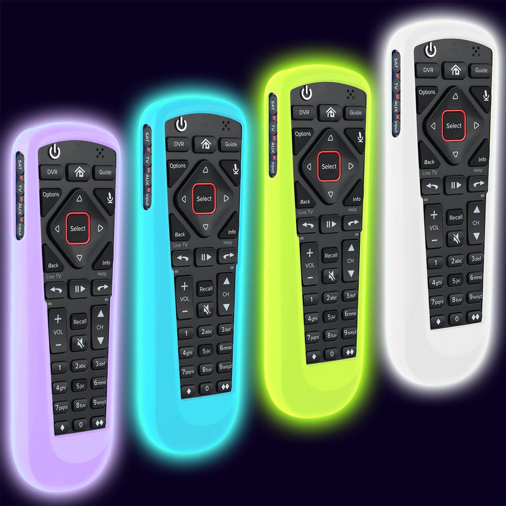 4 Pack Cover for Dish Network Remote, Case for Dish TV Remote Control 52.0/54.0 Replacement, Silicone Skin Sleeve Glow in The Dark Green Blue Purple White